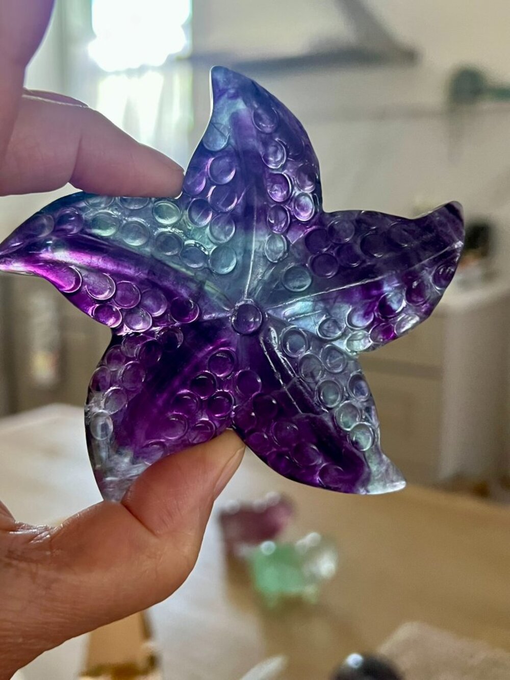 Hand-Carved Natural Rainbow Fluorite Starfish